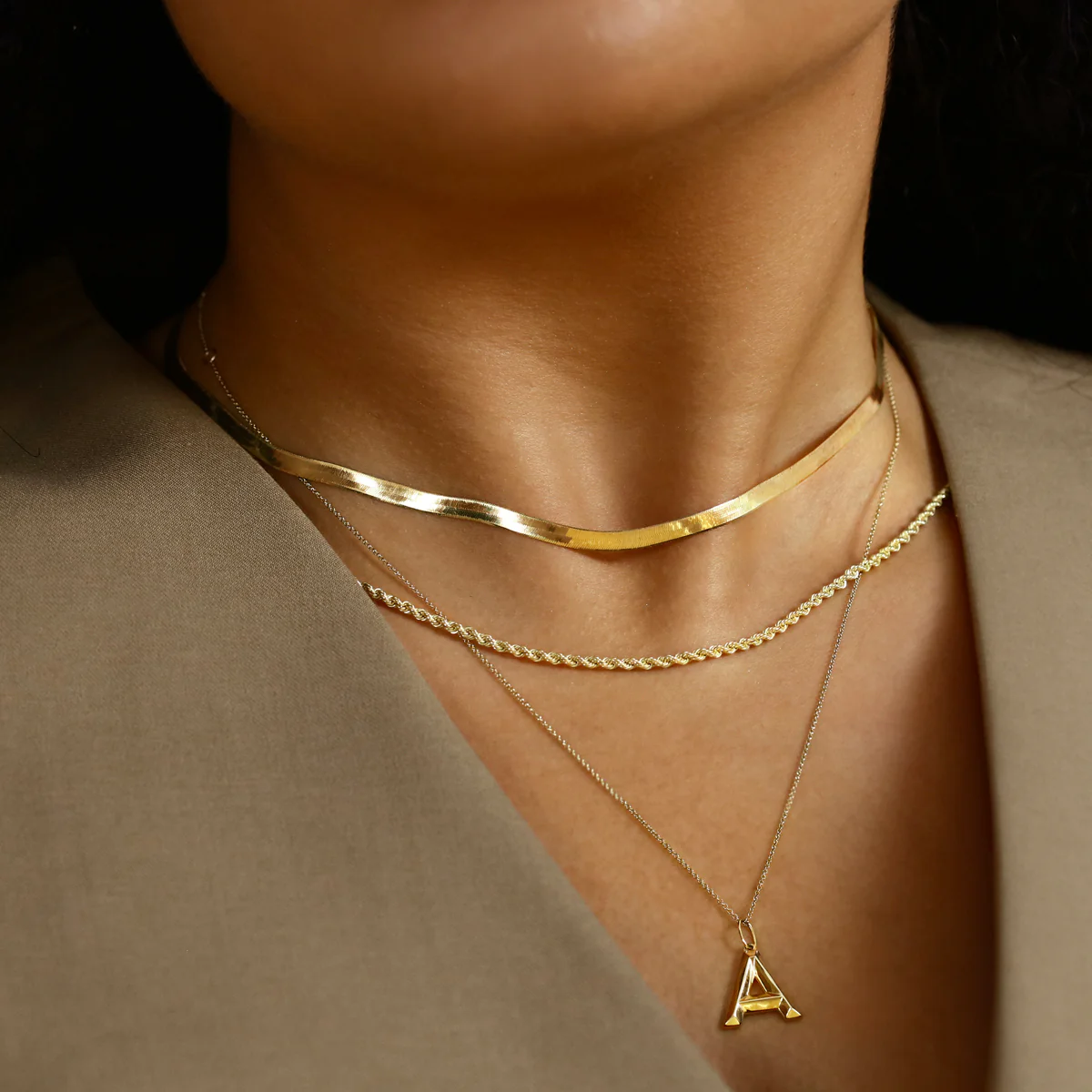 Soleil Collection 16'' Herringbone Necklace | 9K Solid Yellow Gold - Image 4