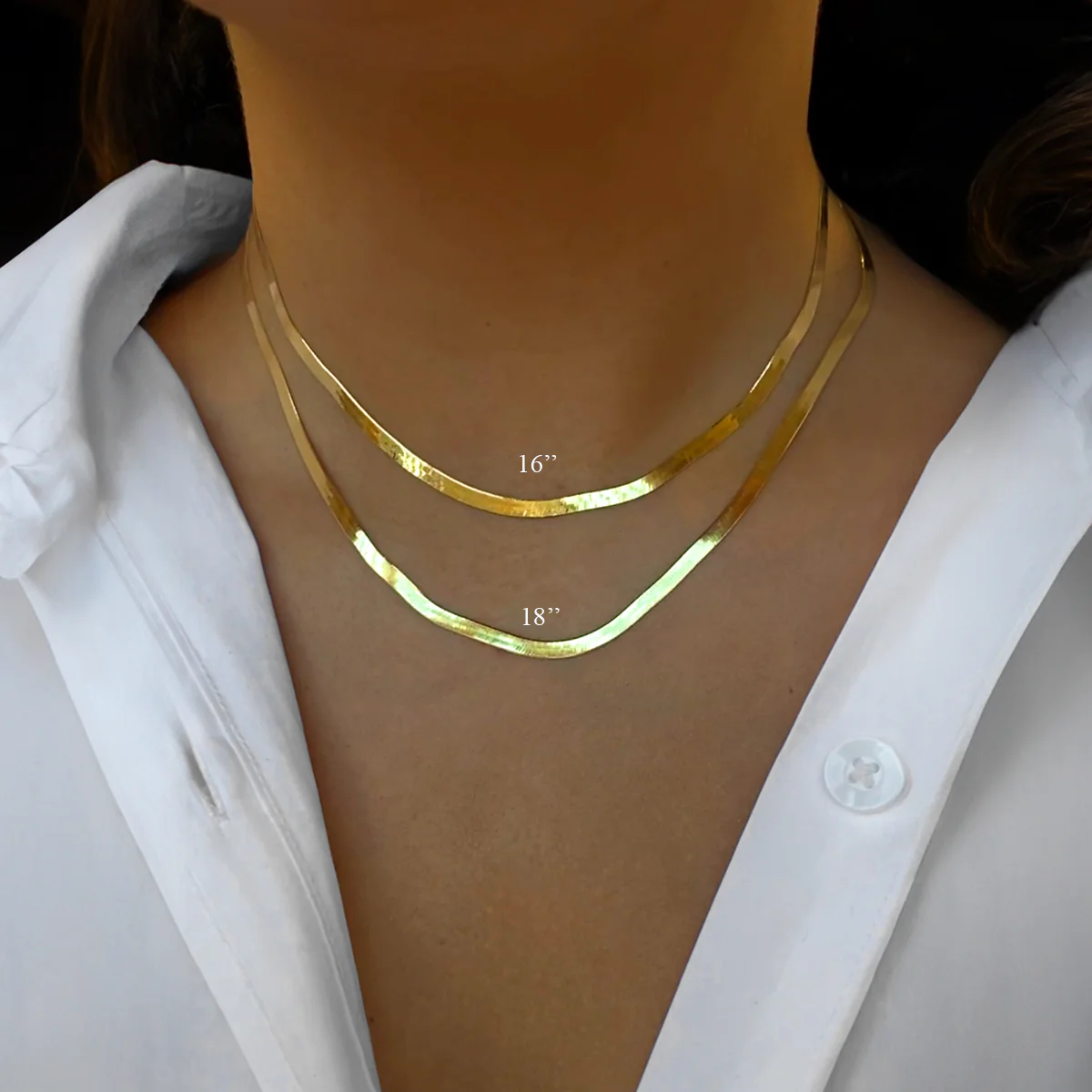 Soleil Collection 16'' Herringbone Necklace | 9K Solid Yellow Gold - Image 7