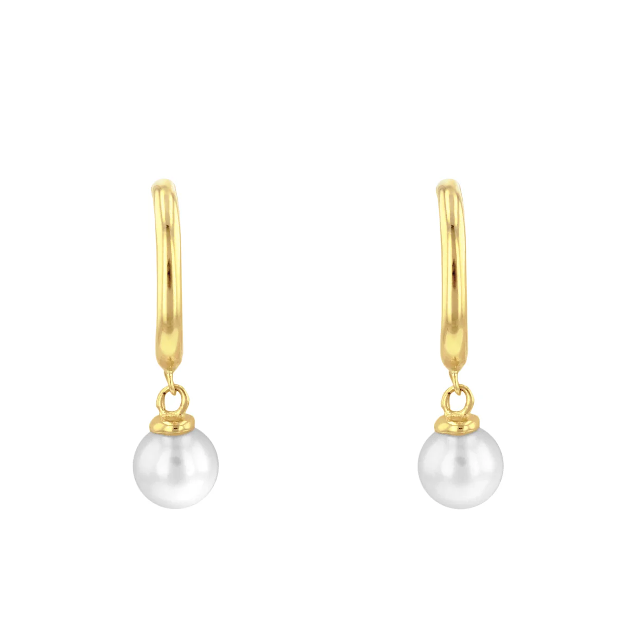 Soleil Collection Hoop Earring With Drop Pearl | 9K Solid Yellow Gold - Image 2
