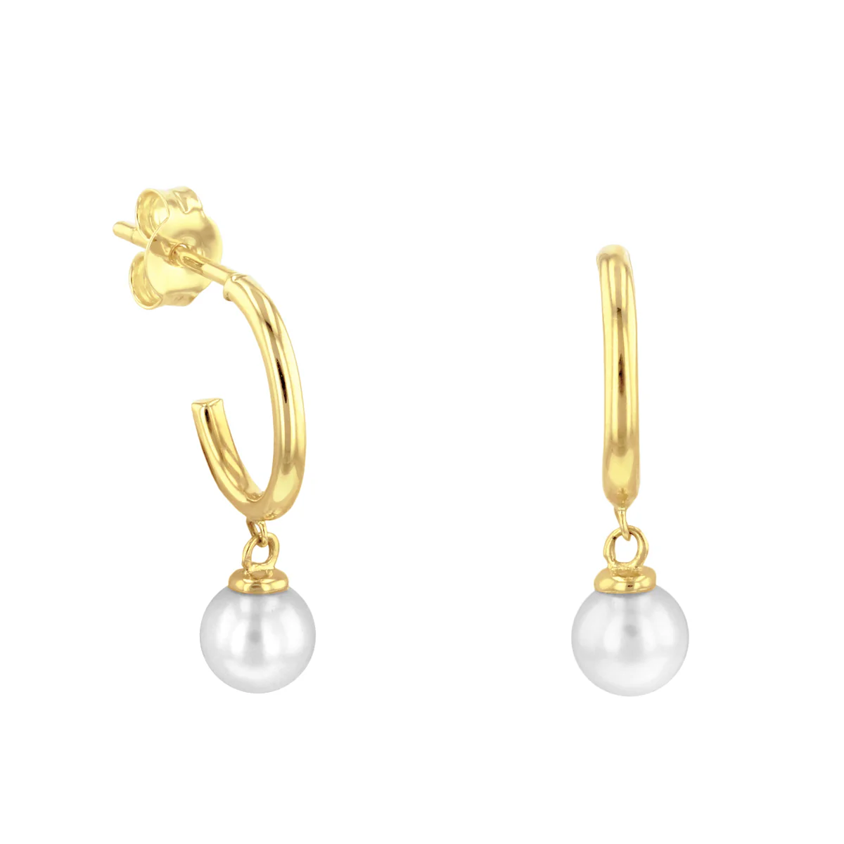 Soleil Collection Hoop Earring With Drop Pearl | 9K Solid Yellow Gold - Image 3