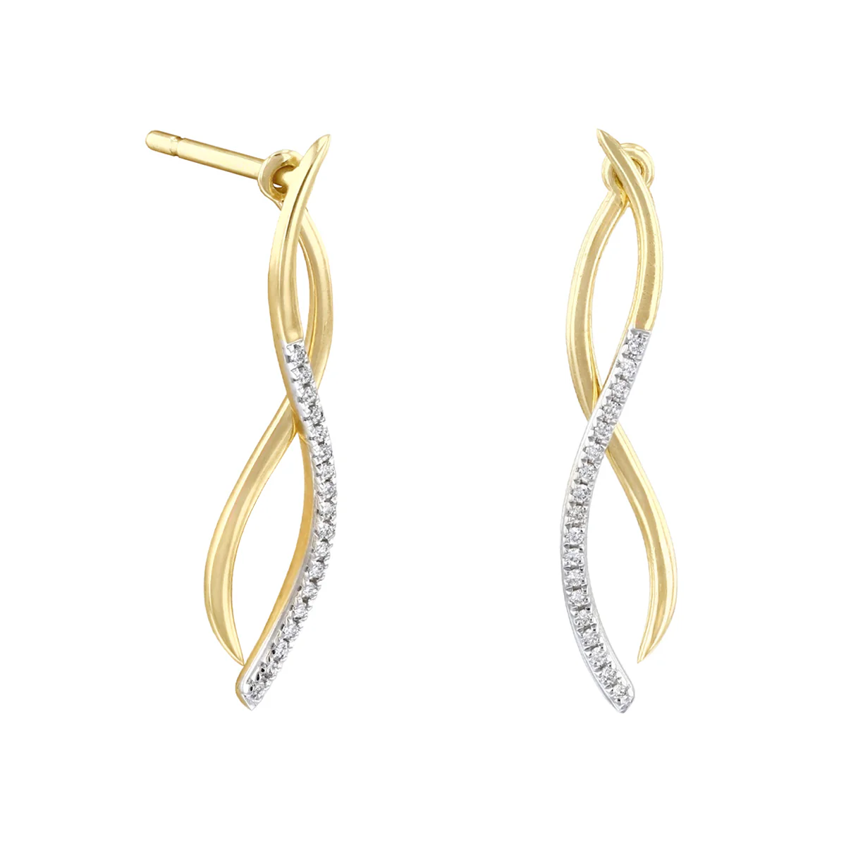 Soleil Collection Interwined 0.07ct Diamond Drop Earrings | 9K Yellow Gold