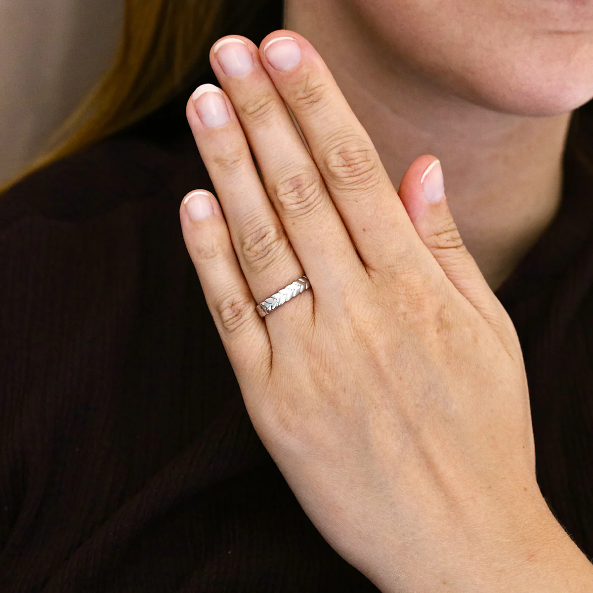 Soleil Collection Leaf Design Dress Ring | 9K White Gold - Image 6