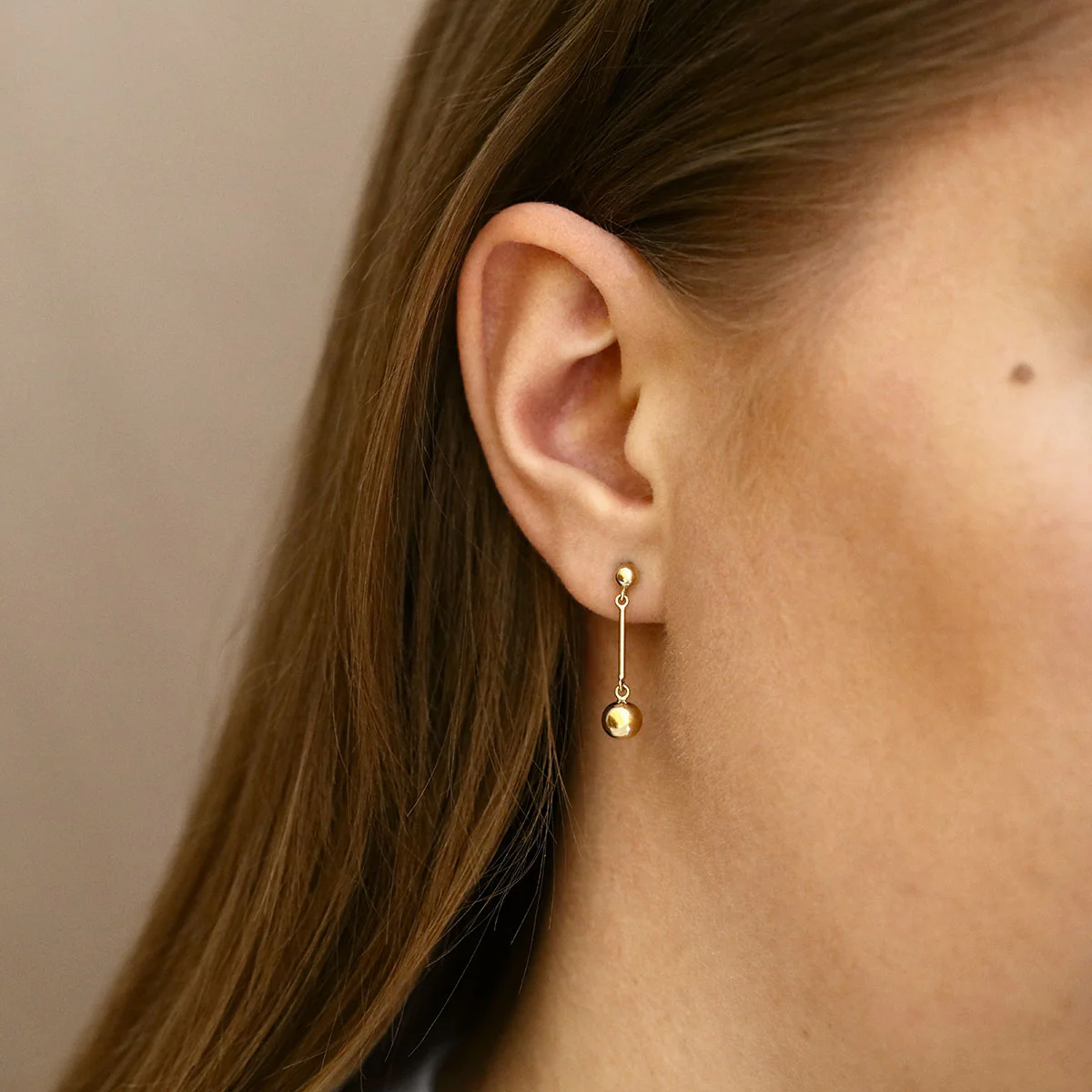 Soleil collection Linear Ball Drop Earrings | 9K Yellow Gold - Image 6