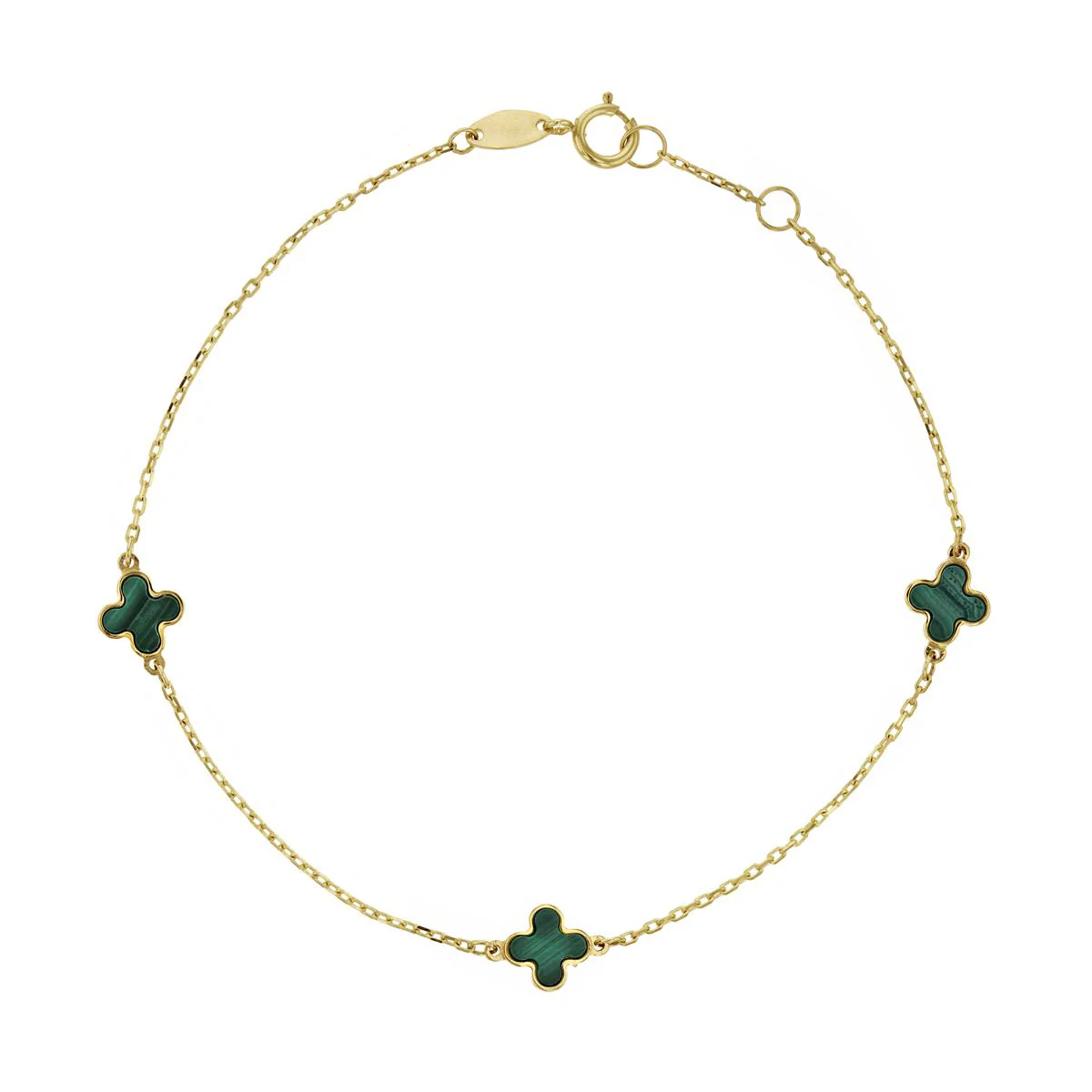 Soleil Collection 7.5" Malachite Petal Bracelet | 9K Solid Yellow Gold