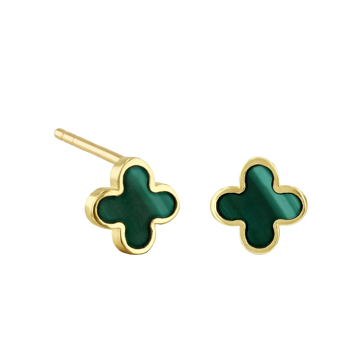Soleil Collection Malachite Petal Stud Earrings | 9K Solid Yellow Gold