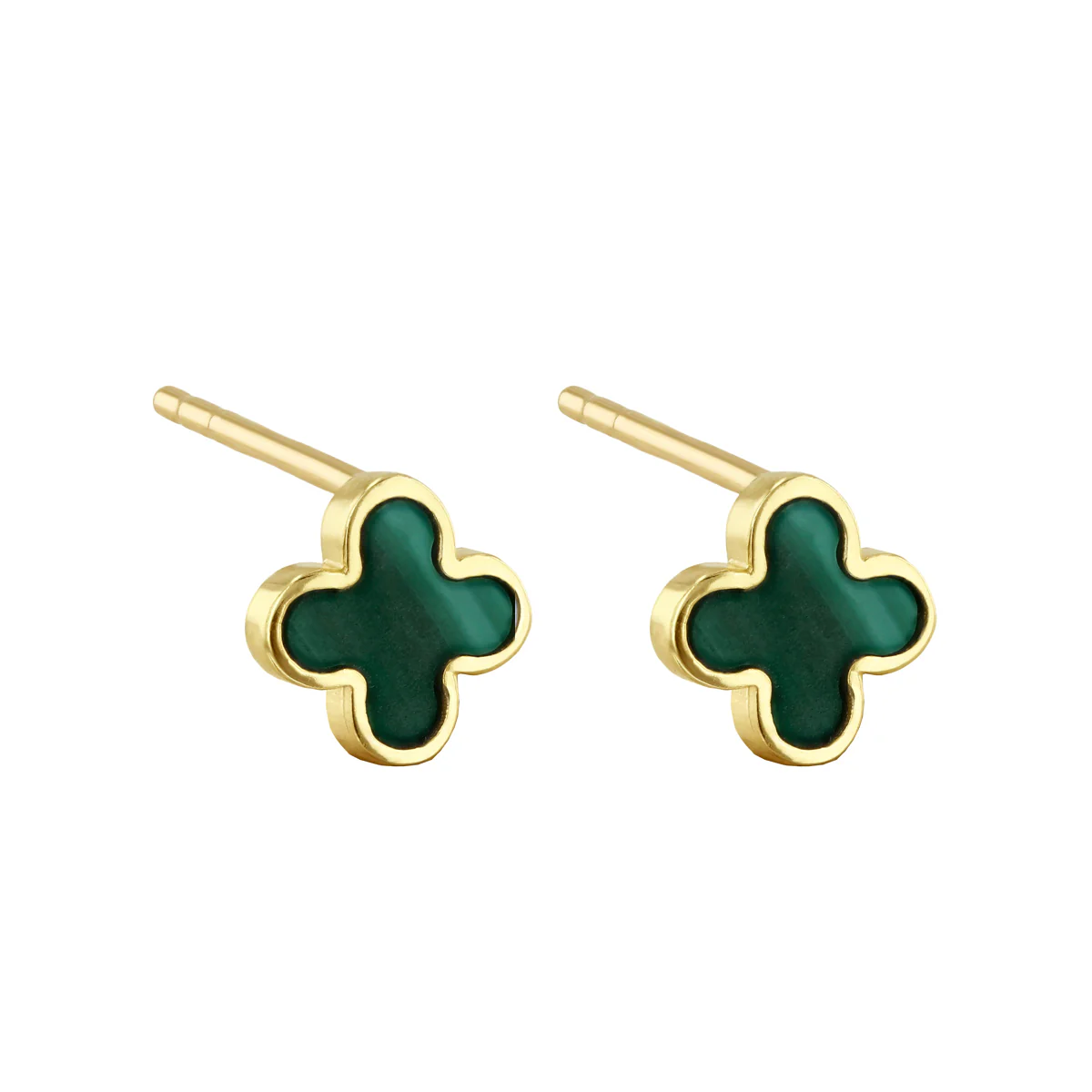 Soleil Collection Malachite Petal Stud Earrings | 9K Solid Yellow Gold - Image 3