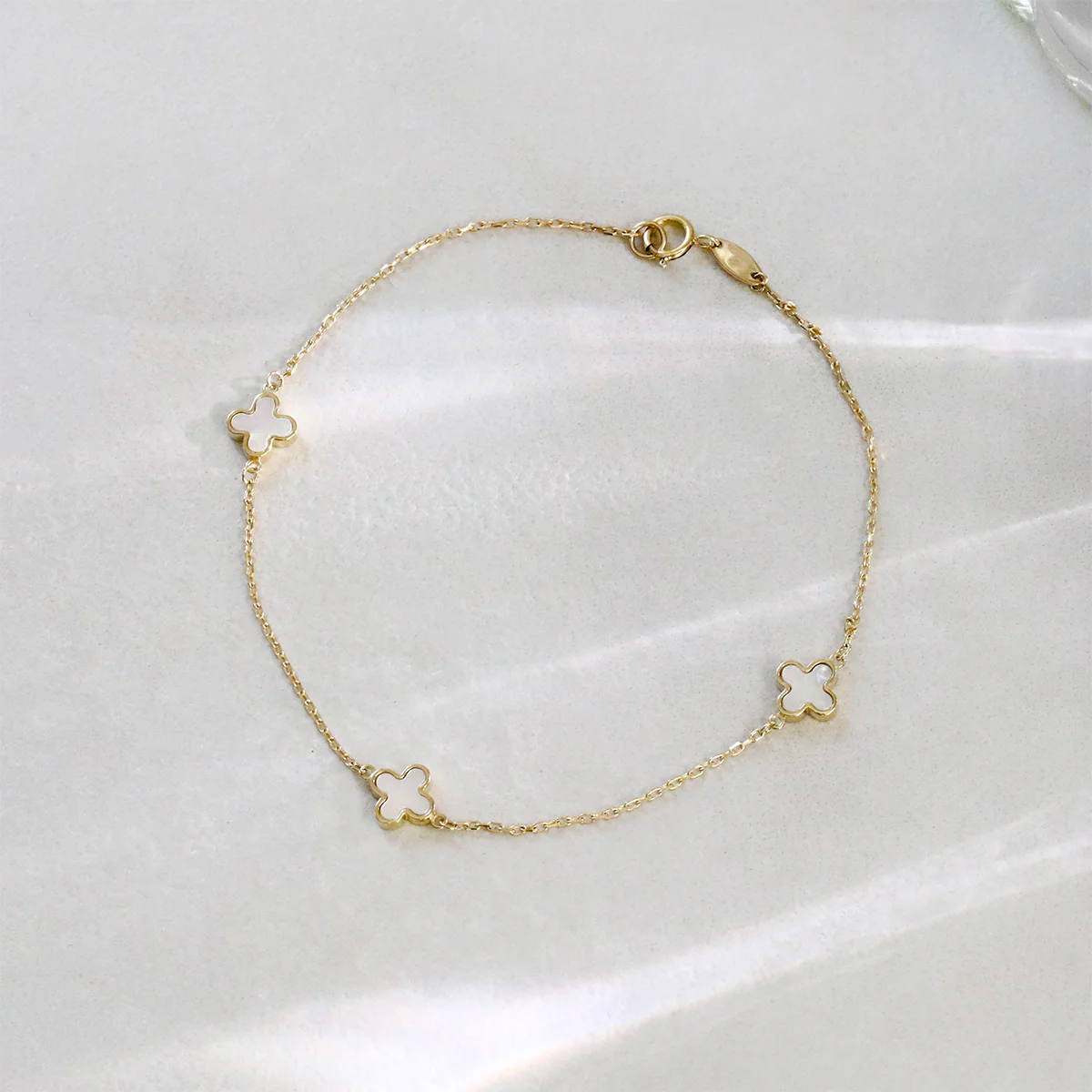 Soleil Collection Mother Of Pearl Petal Bracelet | 9K Solid Yellow Gold - Image 6