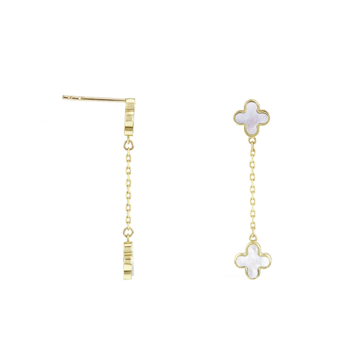 Soleil Collection Mother of Pearl Petal Drop Earrings | 9K Solid Yellow Gold - Image 2