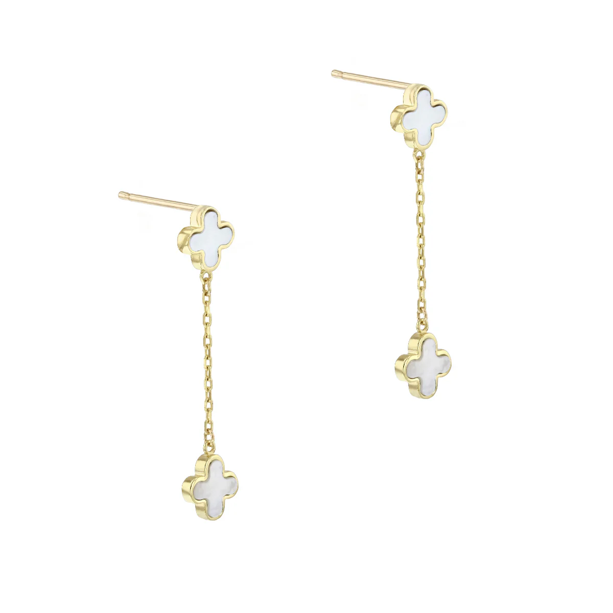 Soleil Collection Mother of Pearl Petal Drop Earrings | 9K Solid Yellow Gold - Image 3