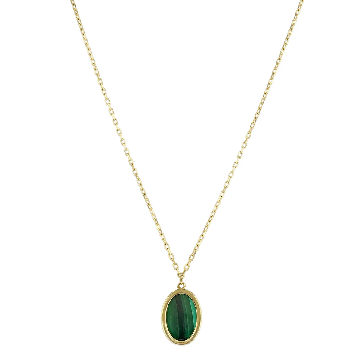 Soleil Collection Oval Malachite Adjustable Necklace 16" -18" | 9K Solid Yellow Gold