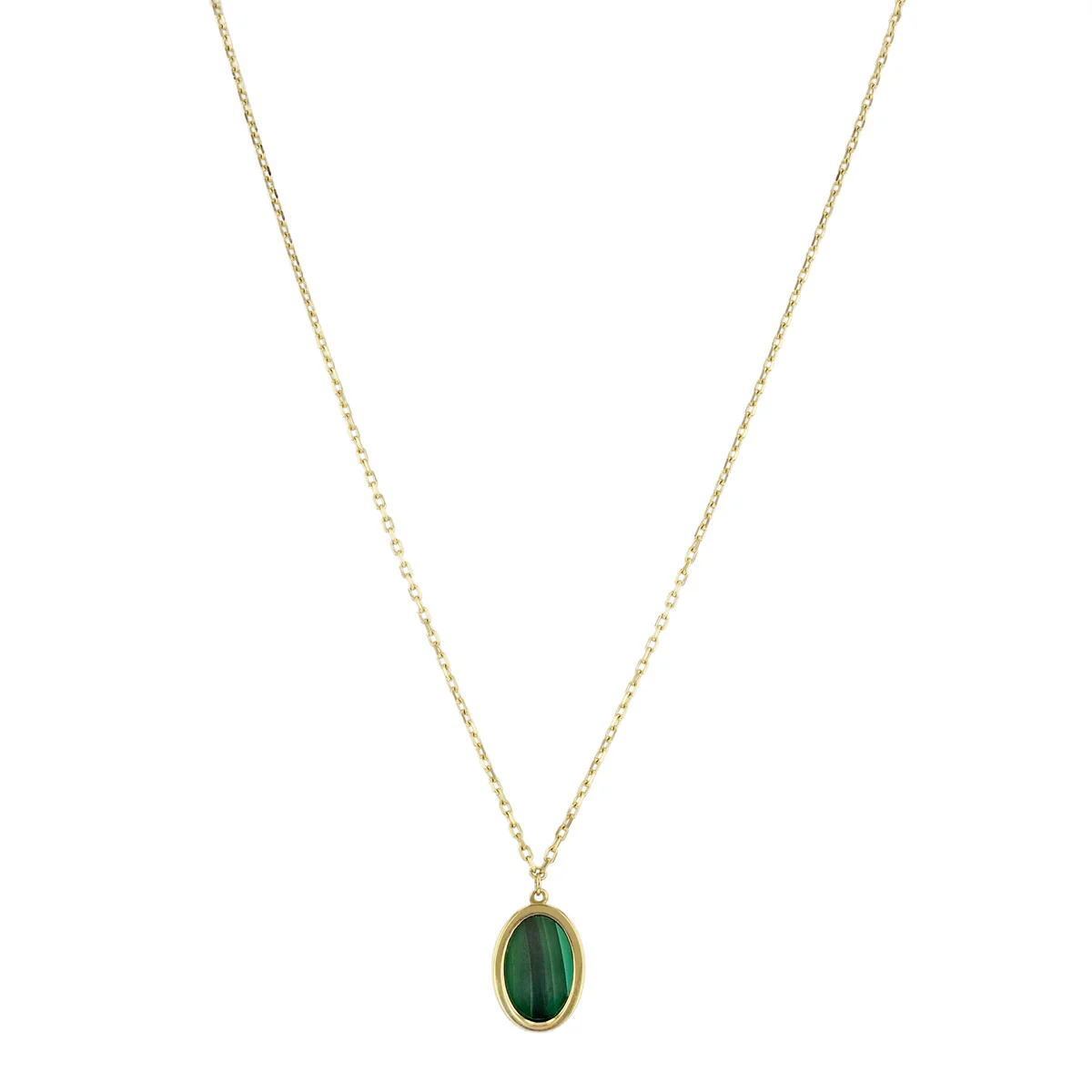 Soleil Collection Oval Malachite Adjustable Necklace 16" -18" | 9K Solid Yellow Gold - Image 2