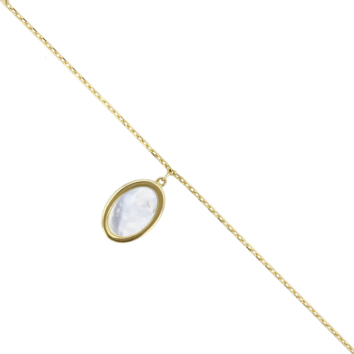 Soleil Collection Oval Mother Of Pearl Adjustable Necklace 16" - 18" | 9K Solid Yellow Gold - Image 2