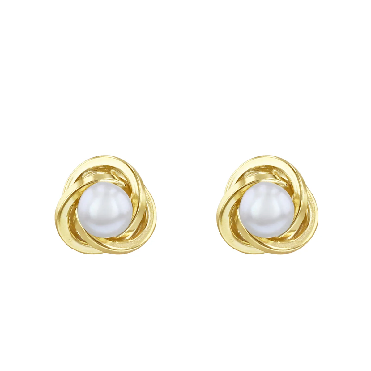Soleil Collection Pearl and Knot Stud Earrings | 9K Yellow Gold - Image 2