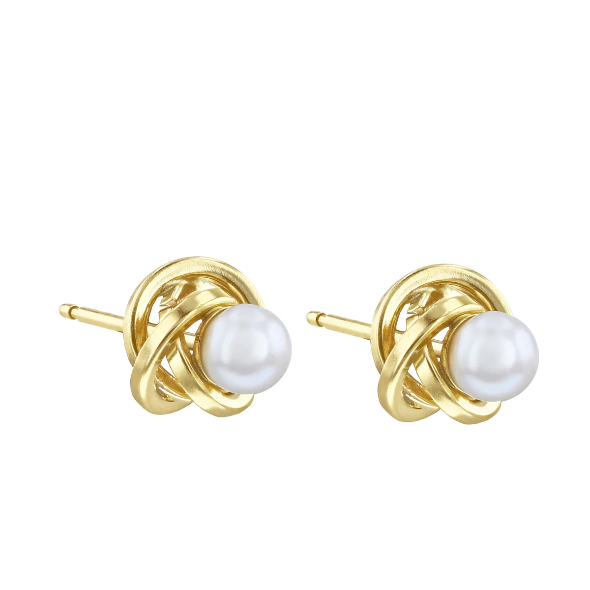 Soleil Collection Pearl and Knot Stud Earrings | 9K Yellow Gold - Image 3