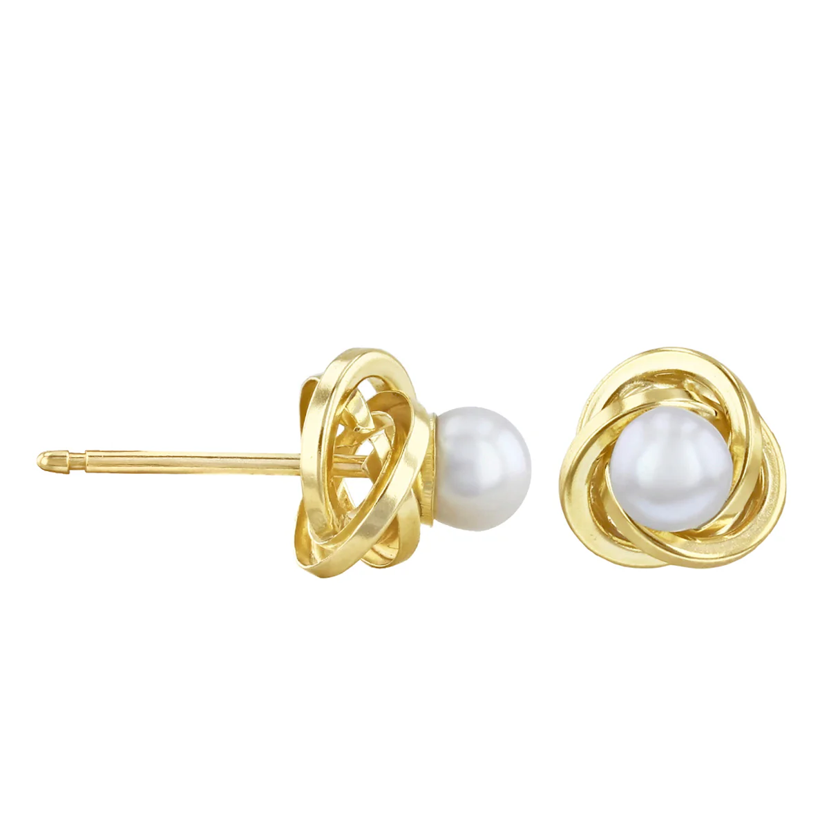 Soleil Collection Pearl and Knot Stud Earrings | 9K Yellow Gold - Image 4