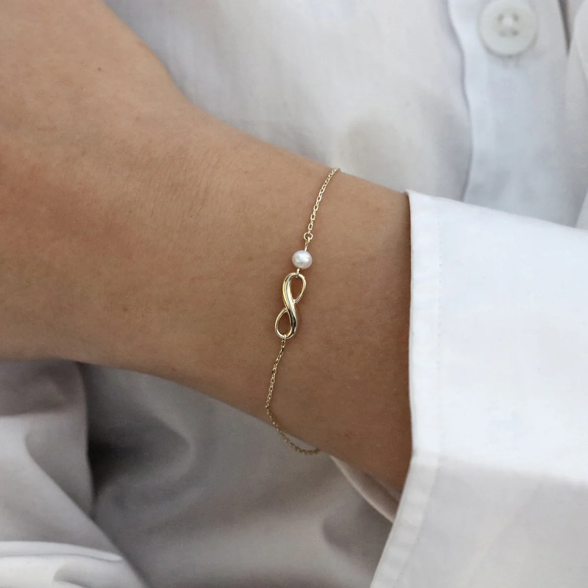 Soleil Collection Pearl infinity Bracelet | 9K Solid Yellow Gold - Image 3