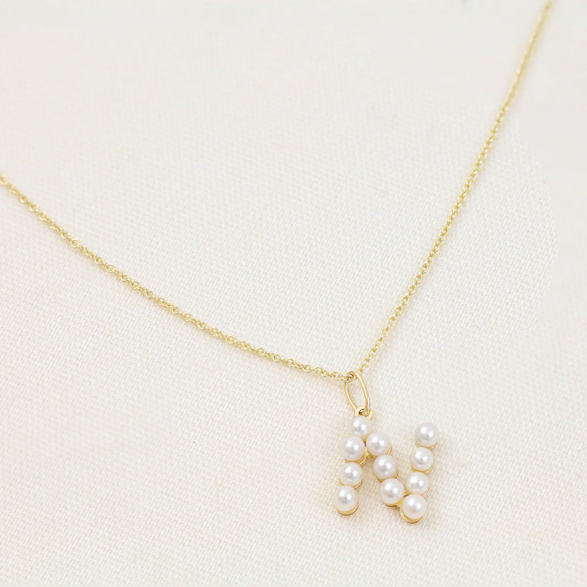 Soleil Collection 18" Pearl Initial Necklace | 9K Solid Yellow Gold - Image 3