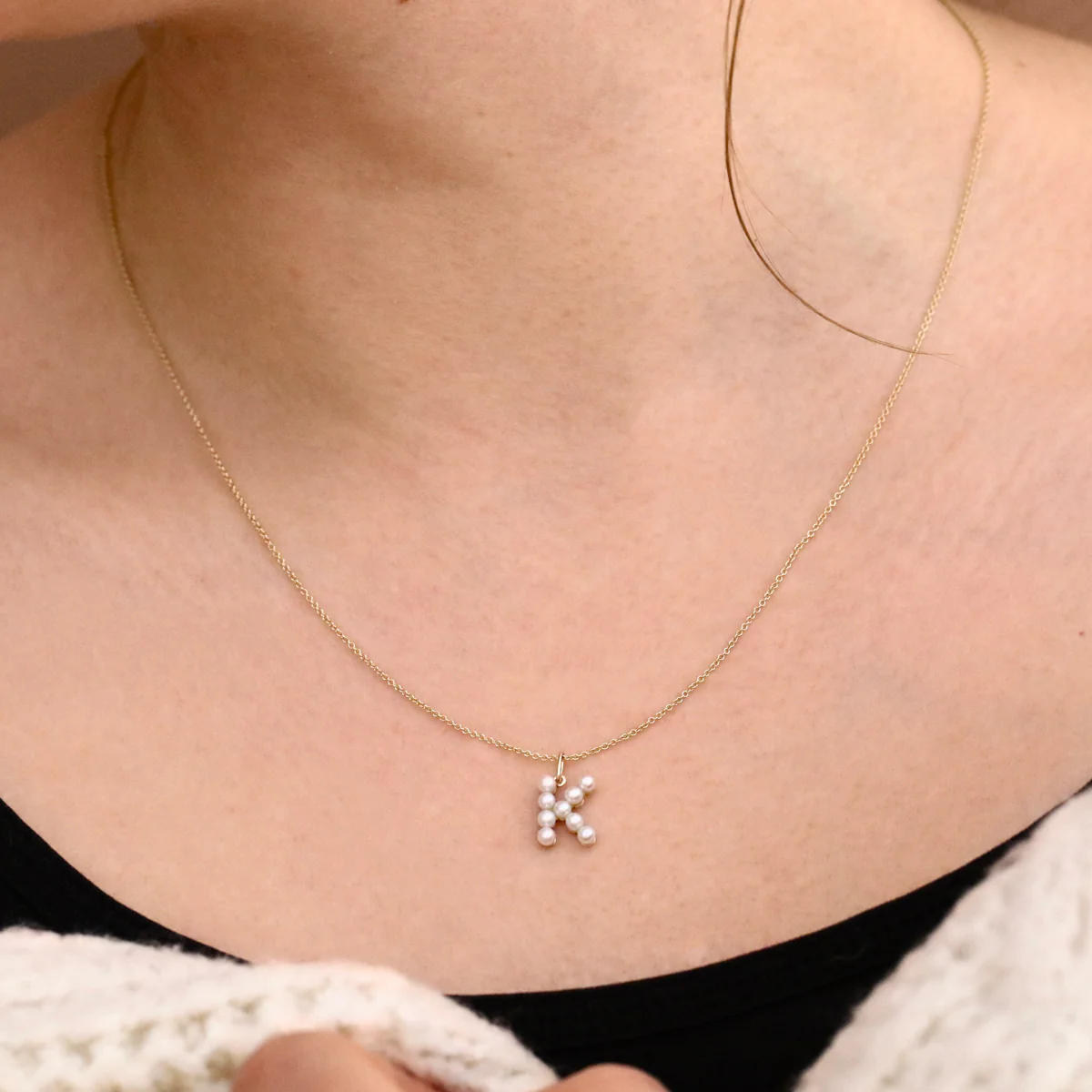 Soleil Collection 18" Pearl Initial Necklace | 9K Solid Yellow Gold - Image 4
