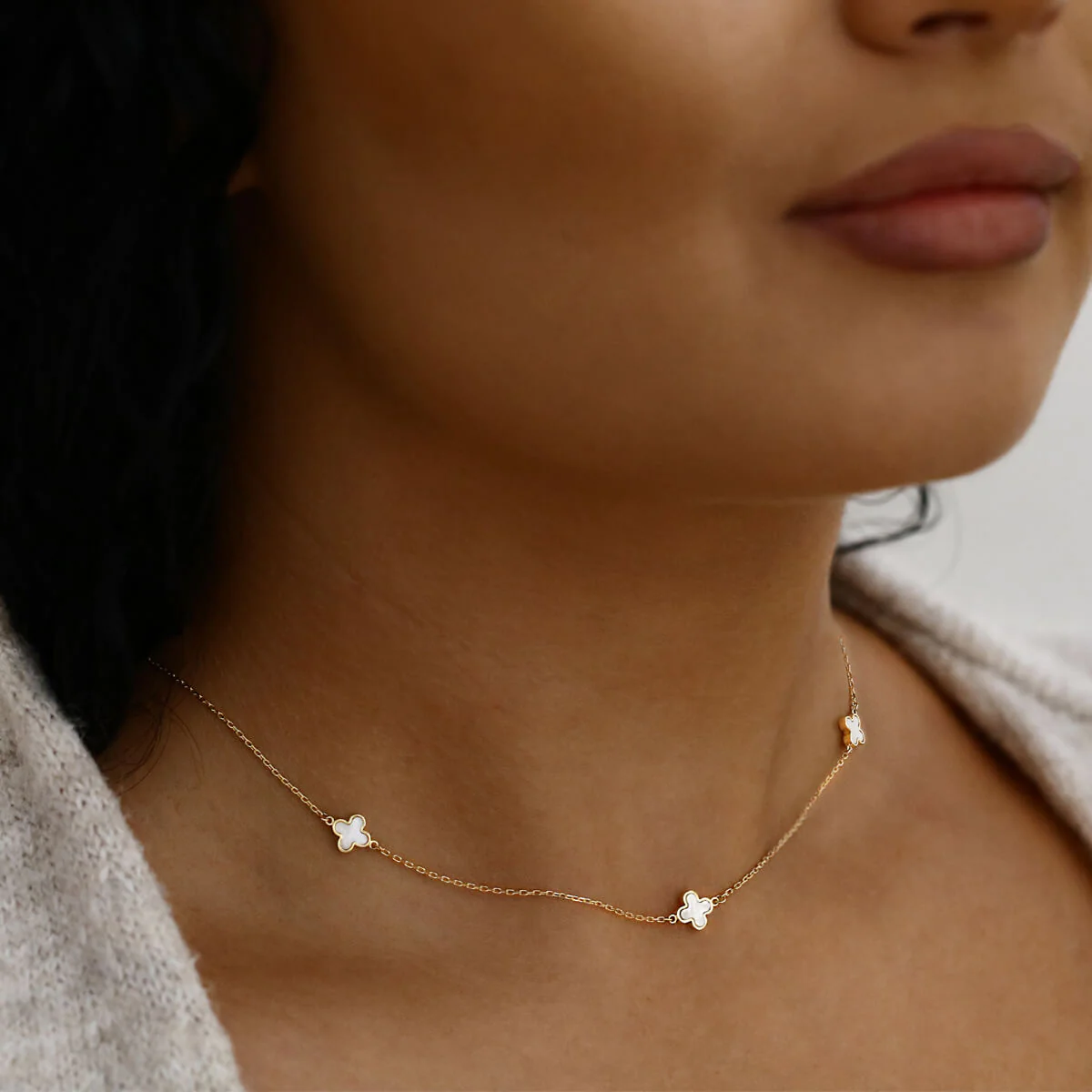 Soleil Collection 16"-17" Petal Mother Of Pearl Necklace | 9K Solid Yellow Gold - Image 5