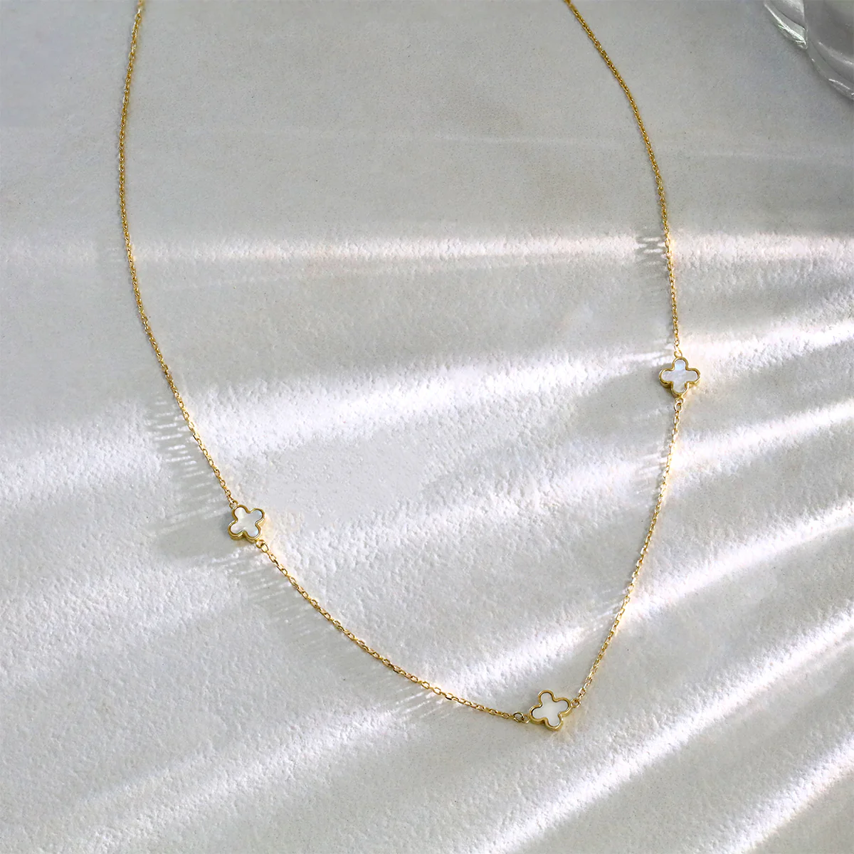 Soleil Collection 16"-17" Petal Mother Of Pearl Necklace | 9K Solid Yellow Gold - Image 6
