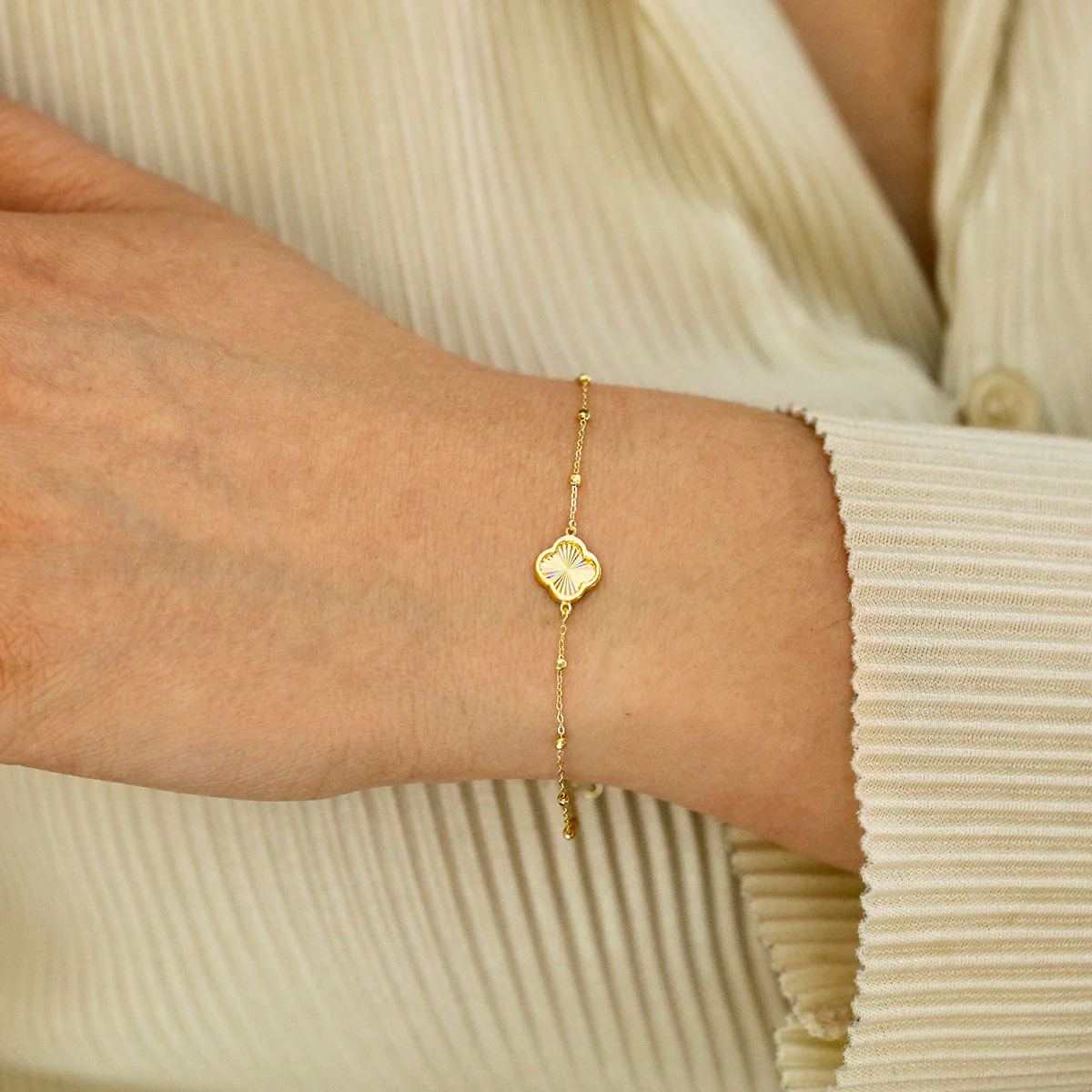 Soleil Collection Diamond Cut Petal Motif and Ball Bracelet | 9K Yellow Gold - Image 4
