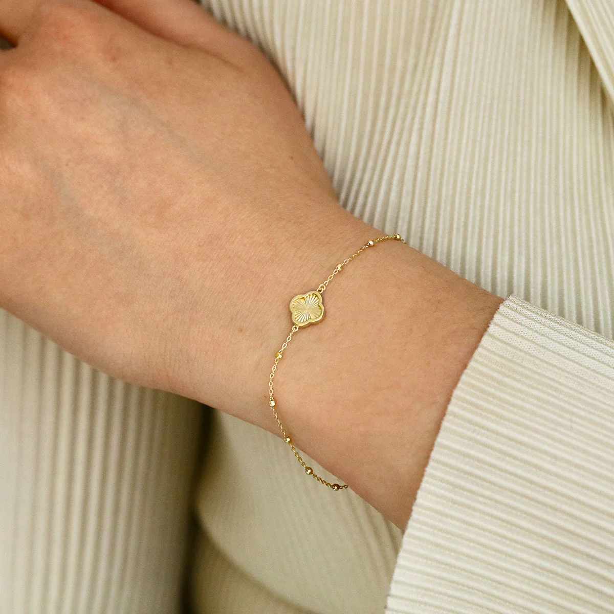 Soleil Collection Diamond Cut Petal Motif and Ball Bracelet | 9K Yellow Gold - Image 5