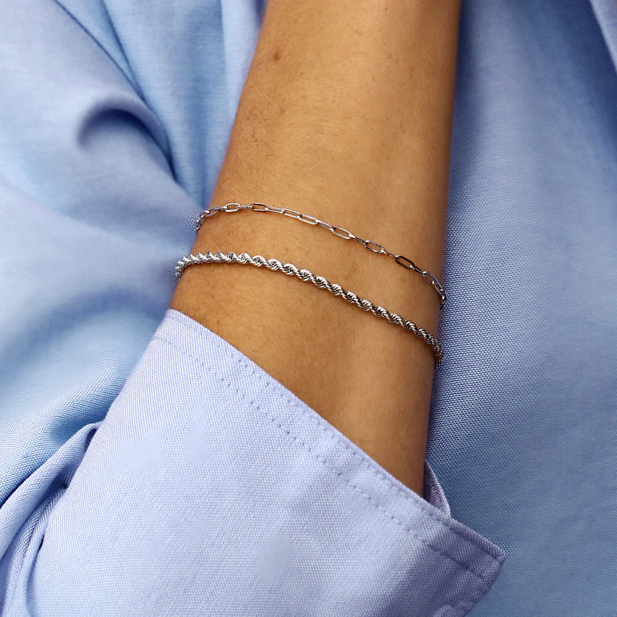 Soleil Collection Petite Paperclip Bracelet | 9K Solid White Gold - Image 5