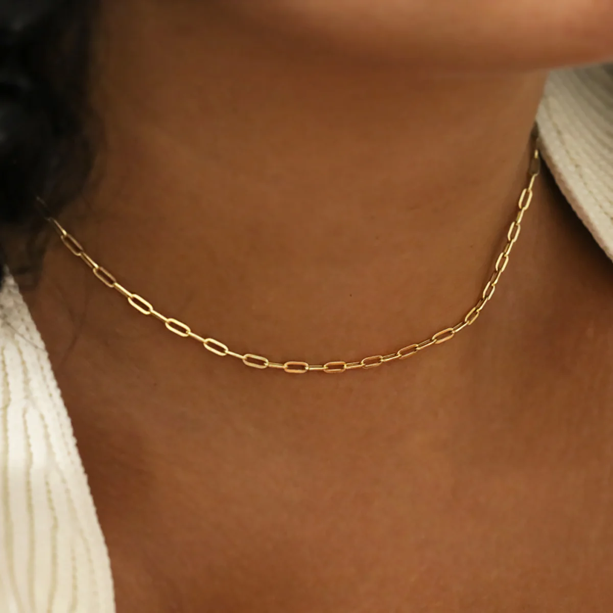 Soleil Collection Petite Paperclip Link Necklace | 9K Solid Yellow Gold - Image 3
