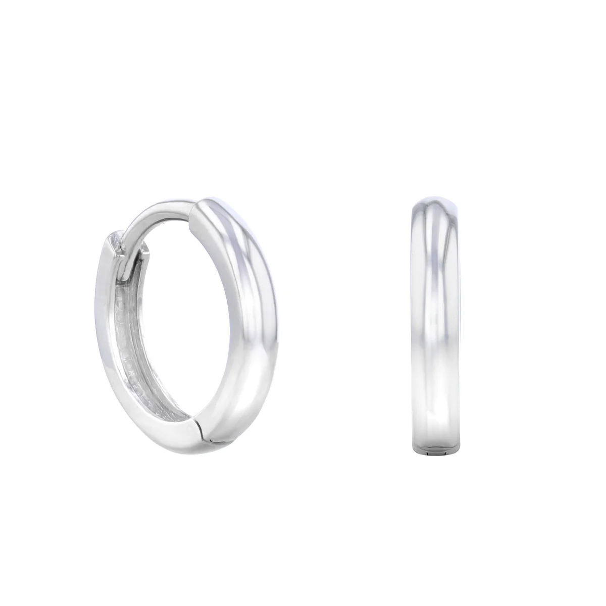 Soleil Collection  Plain Hinged Hoops | 9K Solid White Gold