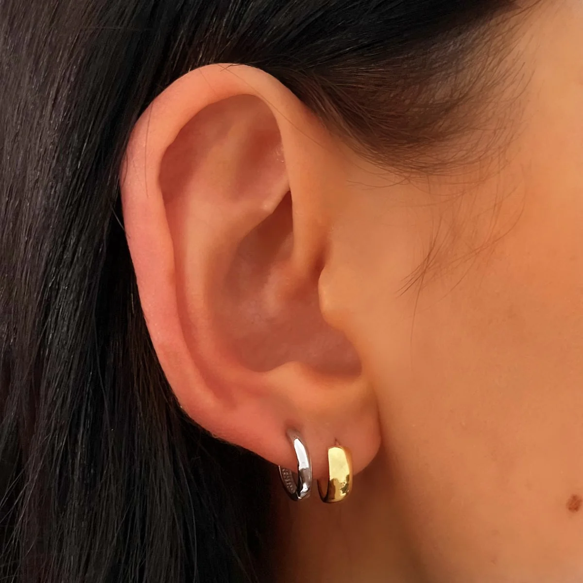 Soleil Collection  Plain Hinged Hoops | 9K Solid White Gold - Image 5