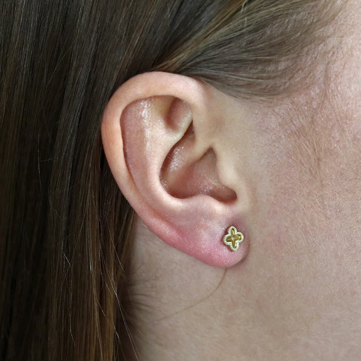 Soleil Collection Polished Quatrefoil Stud Earrings | 9K Solid Yellow Gold - Image 6