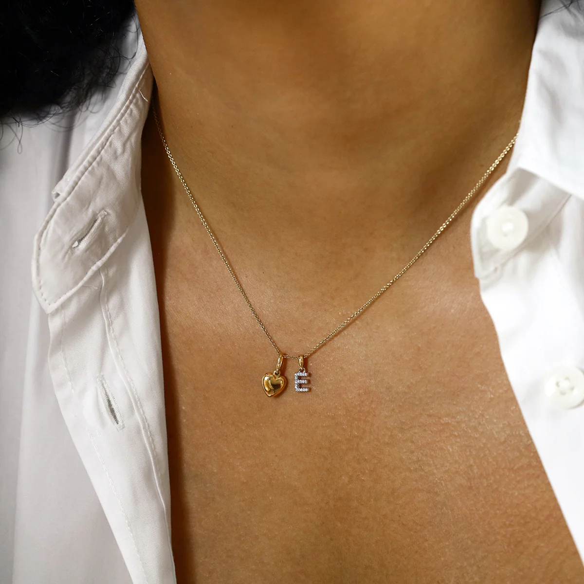 Soleil Collection Puffed Heart & Diamond Letter Pendant | 9K Solid Yellow Gold - Image 3