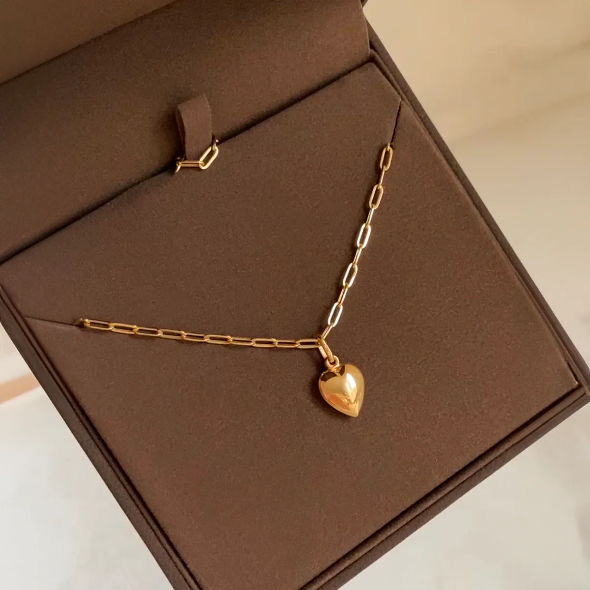 Soleil Collection 18" Puffed Heart & Paperclip Necklace  | 9K Solid Yellow Gold - Image 5