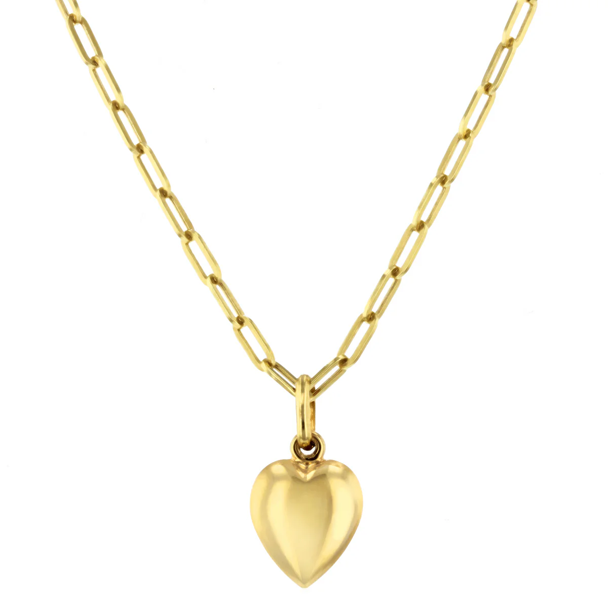 Soleil Collection 18" Puffed Heart & Paperclip Necklace  | 9K Solid Yellow Gold - Image 6