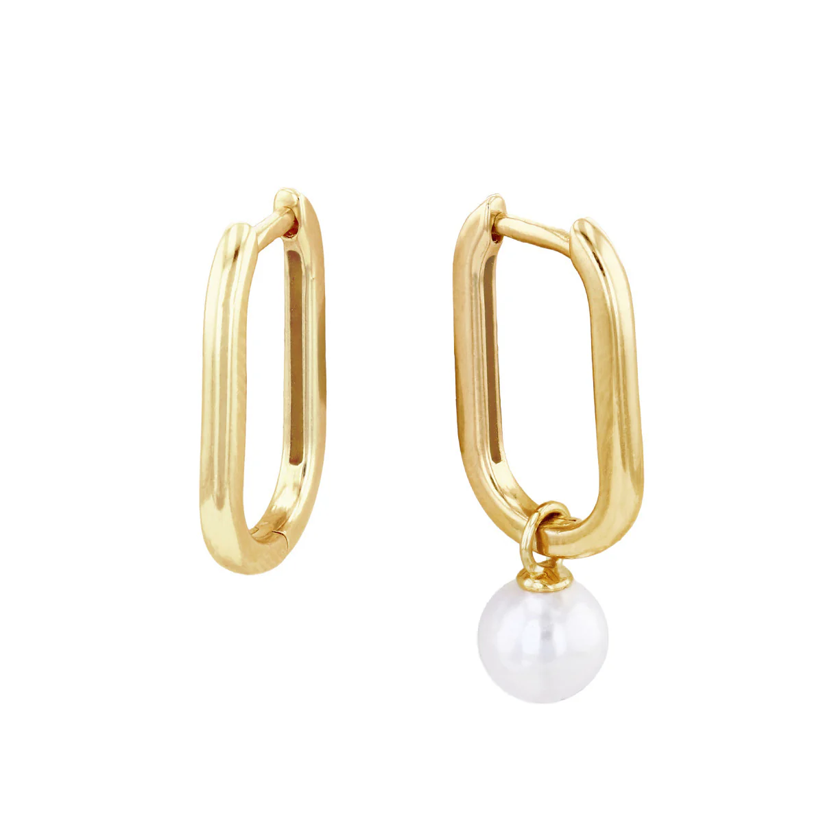 Soleil Collection Rectangular Hoop Earring With Drop Pearl | 9K Solid Yellow Gold - Image 4