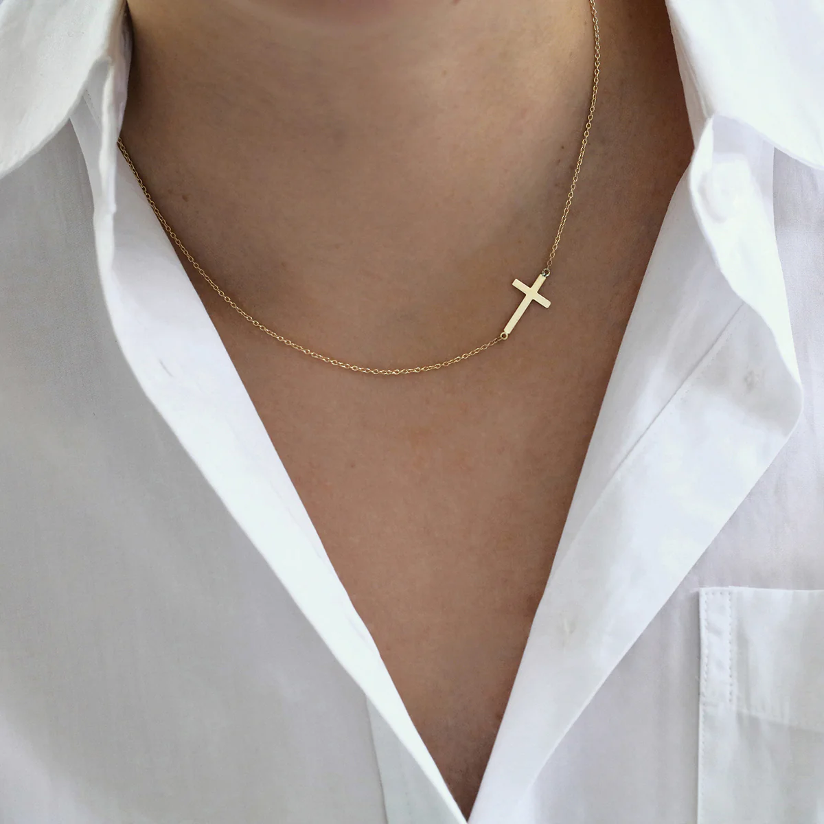 Soleil Collection Side Cross Pendant | 9K Solid Yellow Gold - Image 5