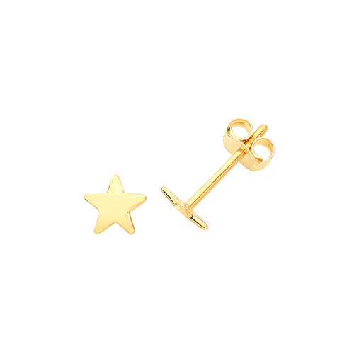 Soleil Collection Star Stud Earrings | 9K Solid Yellow Gold