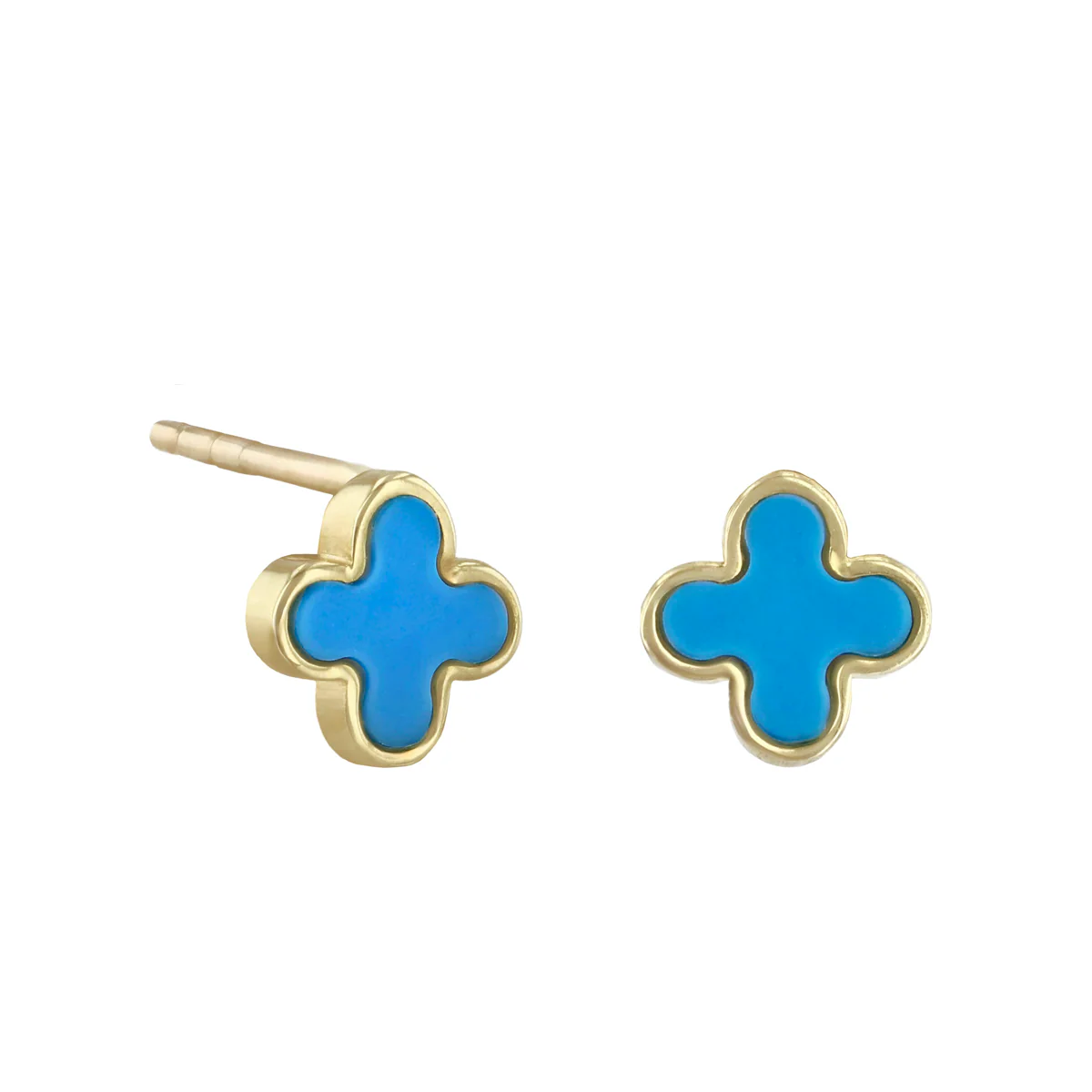 Soleil Collection Synthetic Turquoise Petal Stud Earrings | 9K Solid Yellow Gold
