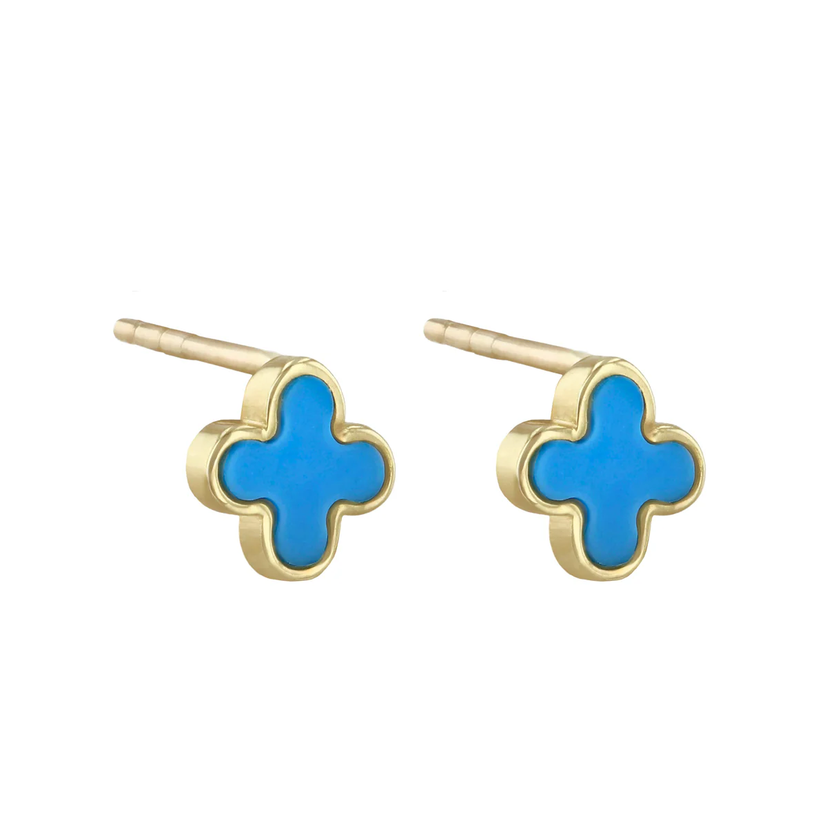 Soleil Collection Synthetic Turquoise Petal Stud Earrings | 9K Solid Yellow Gold - Image 3