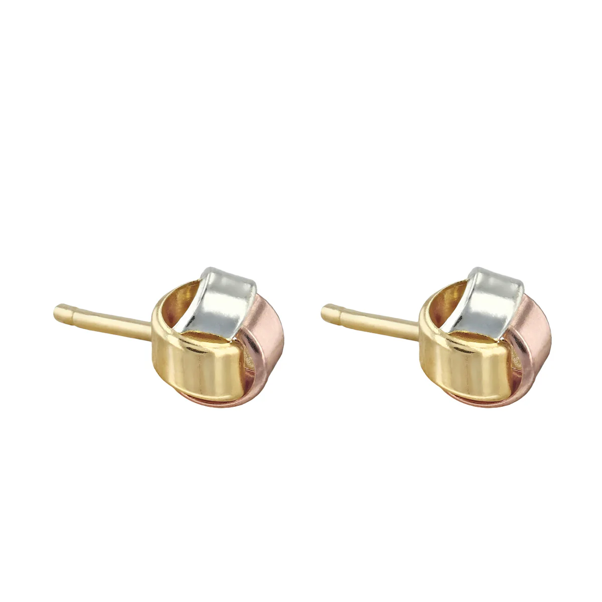 Soleil Collection Three Row Knot Stud Earrings | 9K Solid Tri-Colour Gold - Image 3