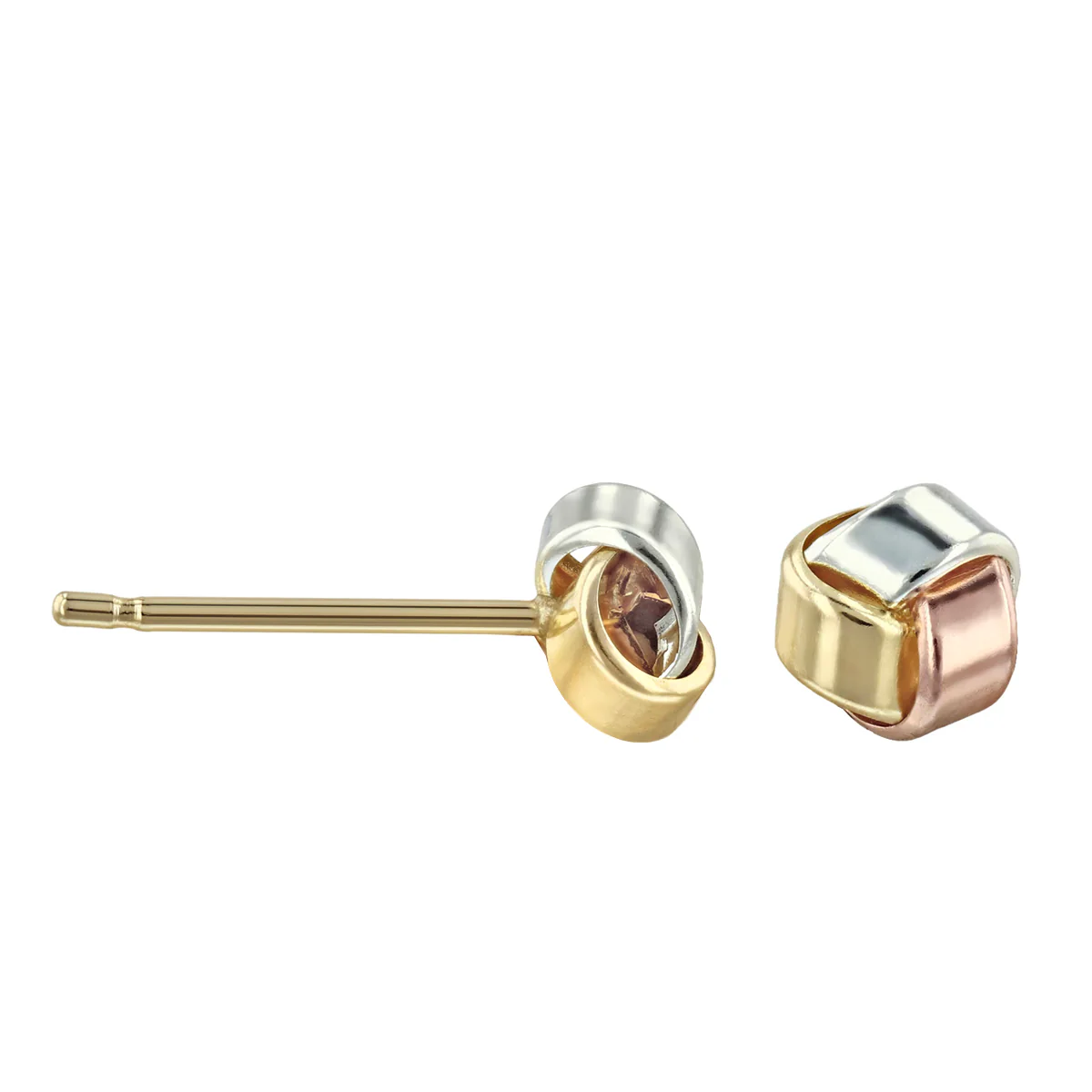 Soleil Collection Three Row Knot Stud Earrings | 9K Solid Tri-Colour Gold - Image 4