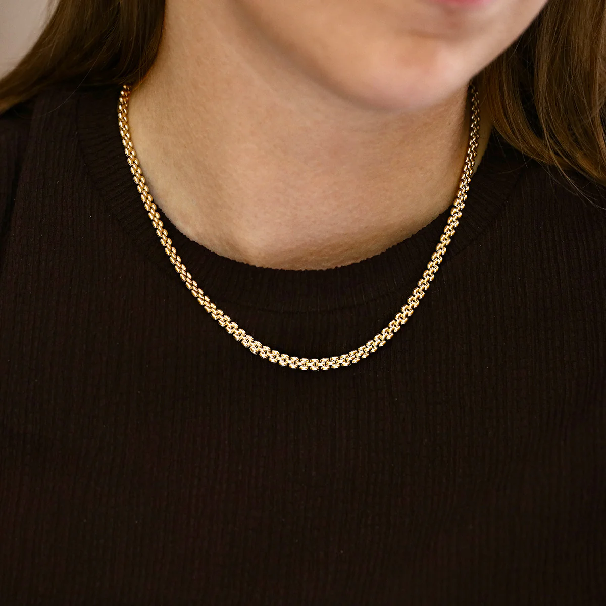 Soleil Collection Three Row Panthère Link Collarette Necklace | 9K Yellow Gold - Image 3