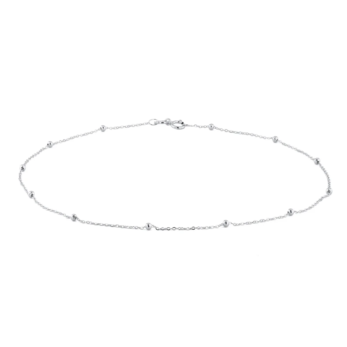 Soleil Collection Trace & Bead 10" Anklet | 9K Solid White Gold