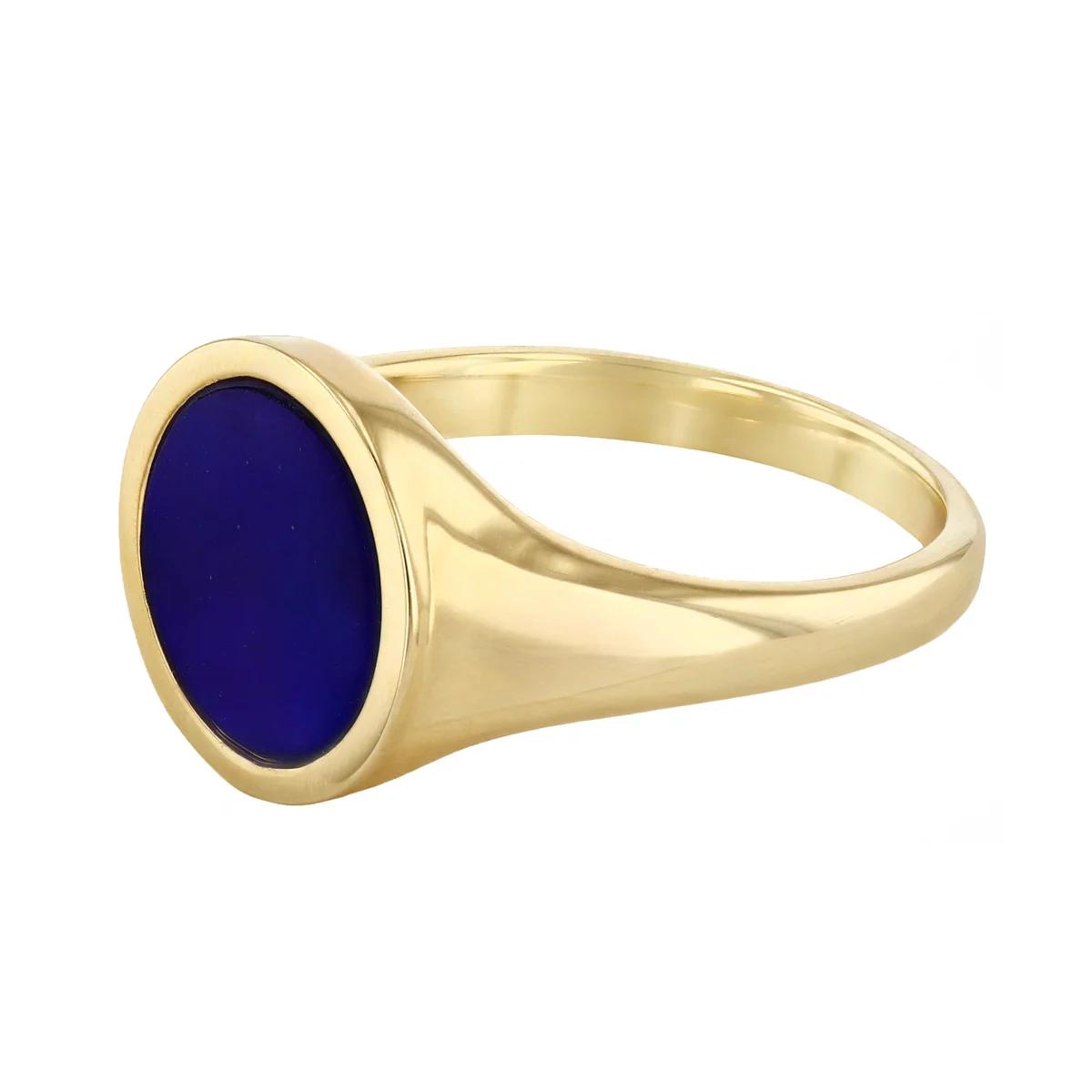 Soleil Collection Round Lapis Signet Ring | 9K Yellow Gold - Image 3