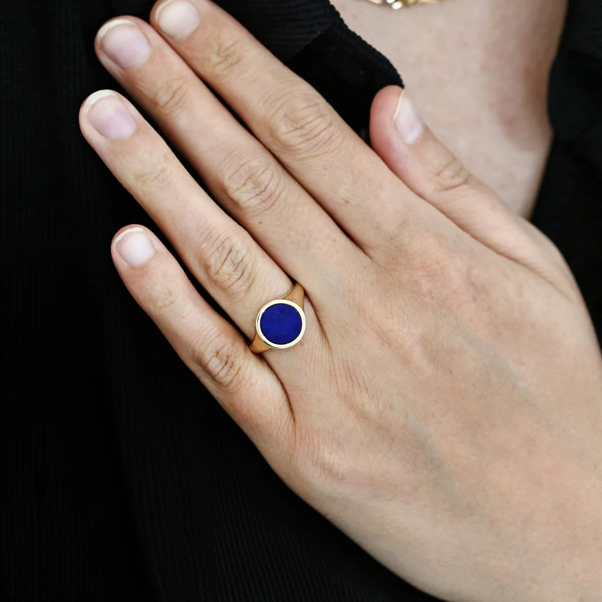 Soleil Collection Round Lapis Signet Ring | 9K Yellow Gold - Image 6