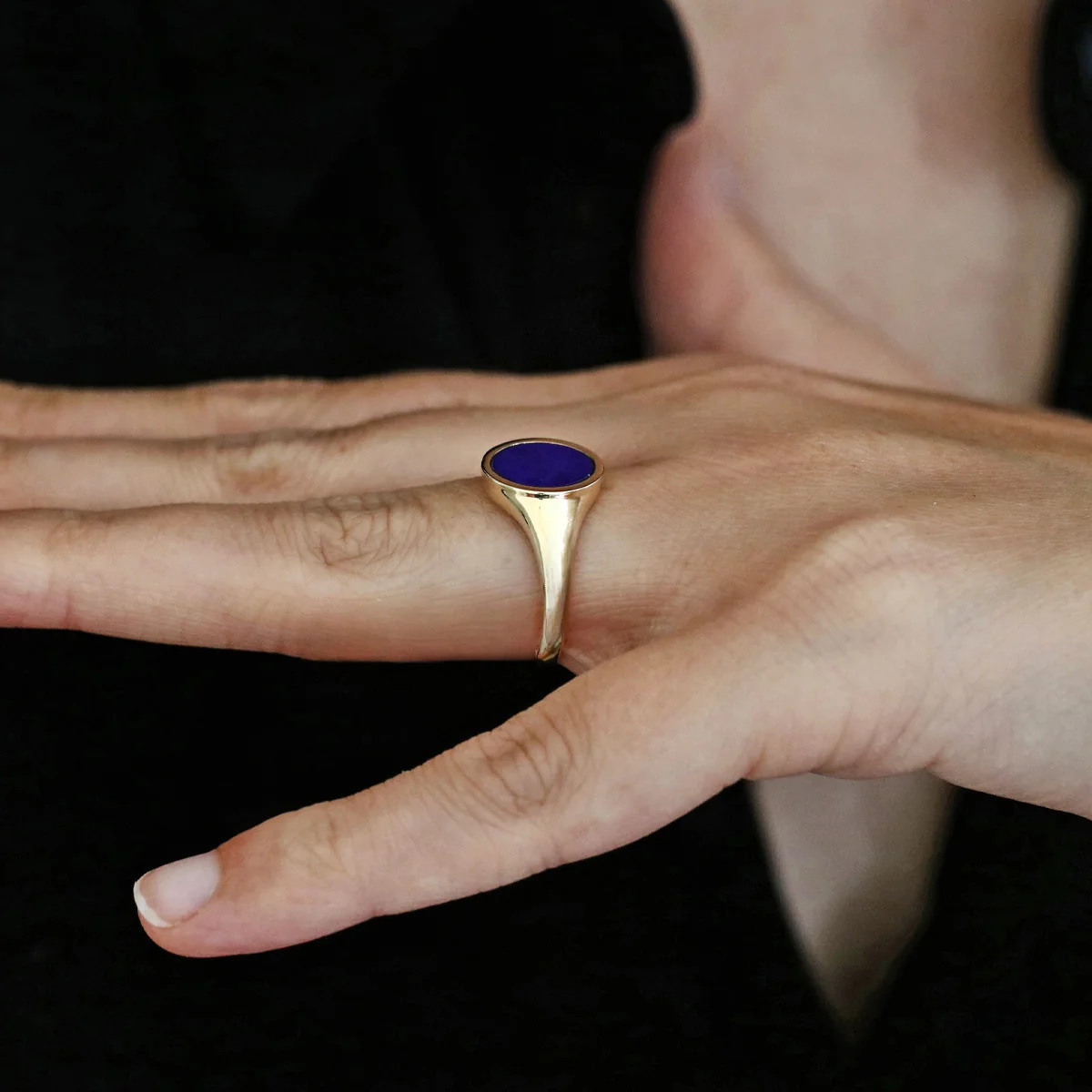 Soleil Collection Round Lapis Signet Ring | 9K Yellow Gold - Image 9