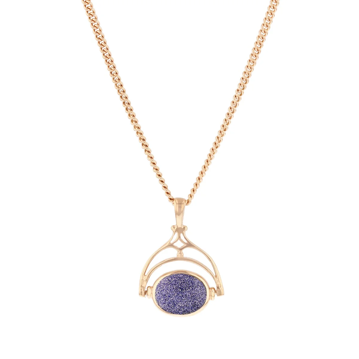 Spinning Gemstone Fob Pendant with Chain | Pre-Loved | 9K Rose Gold