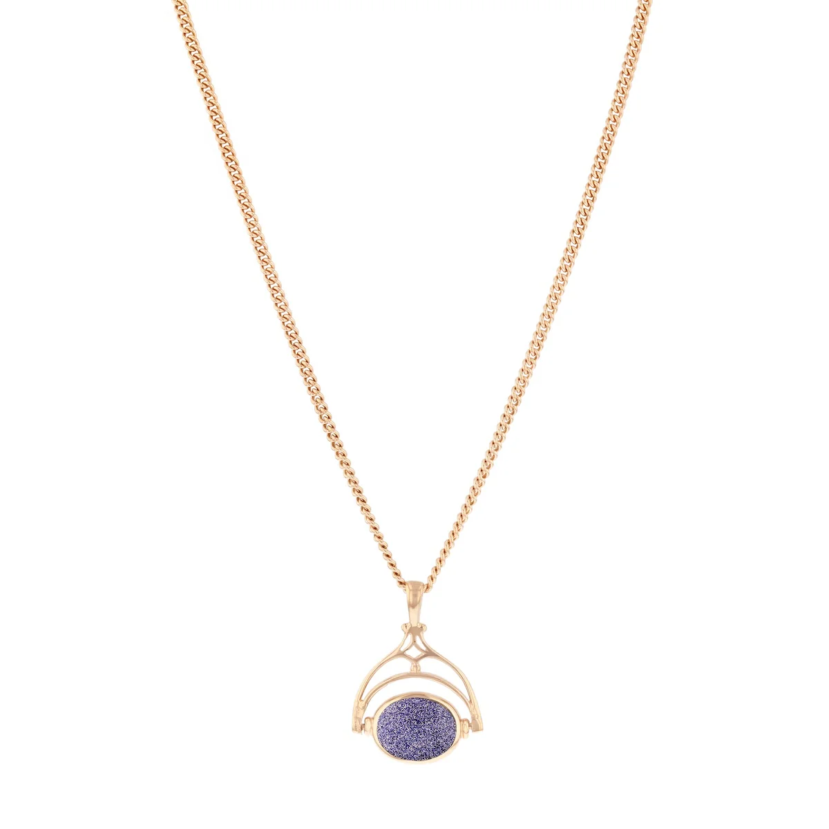 Spinning Gemstone Fob Pendant with Chain | Pre-Loved | 9K Rose Gold - Image 2