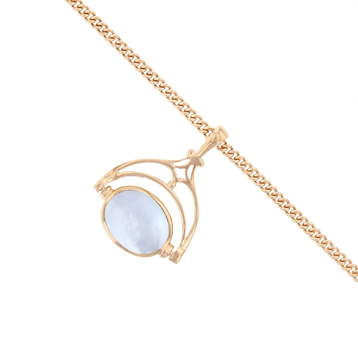 Spinning Gemstone Fob Pendant with Chain | Pre-Loved | 9K Rose Gold - Image 3