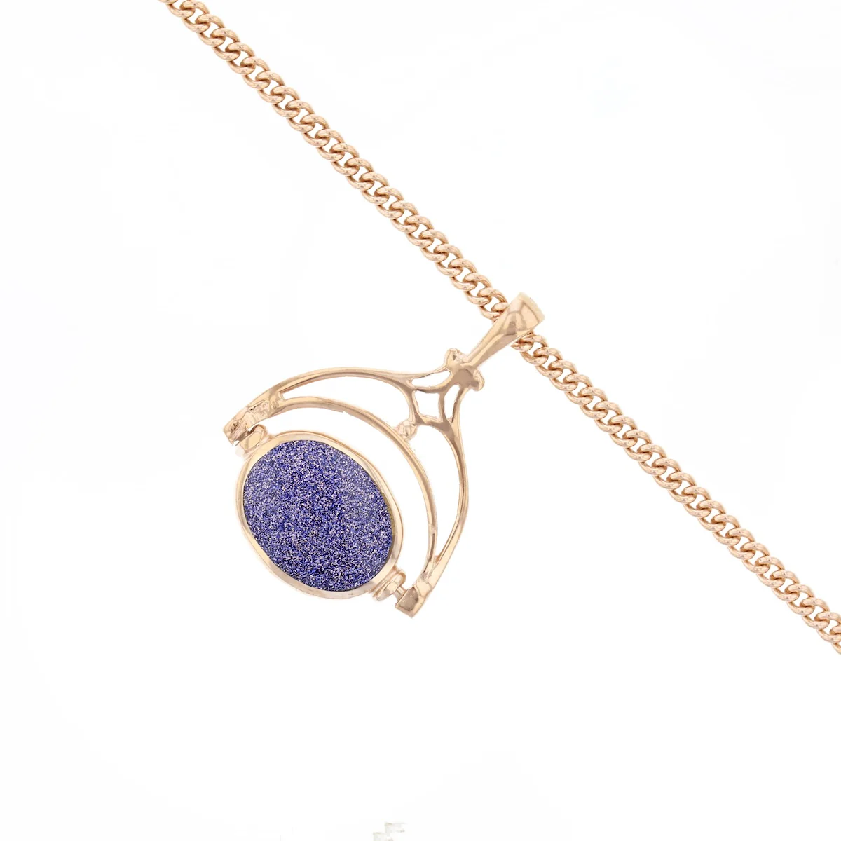 Spinning Gemstone Fob Pendant with Chain | Pre-Loved | 9K Rose Gold - Image 4